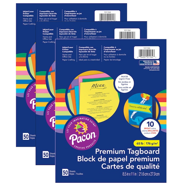 Pacon Brights Premium Tagboard 10 Color Assortment, PK150 P101164 - main